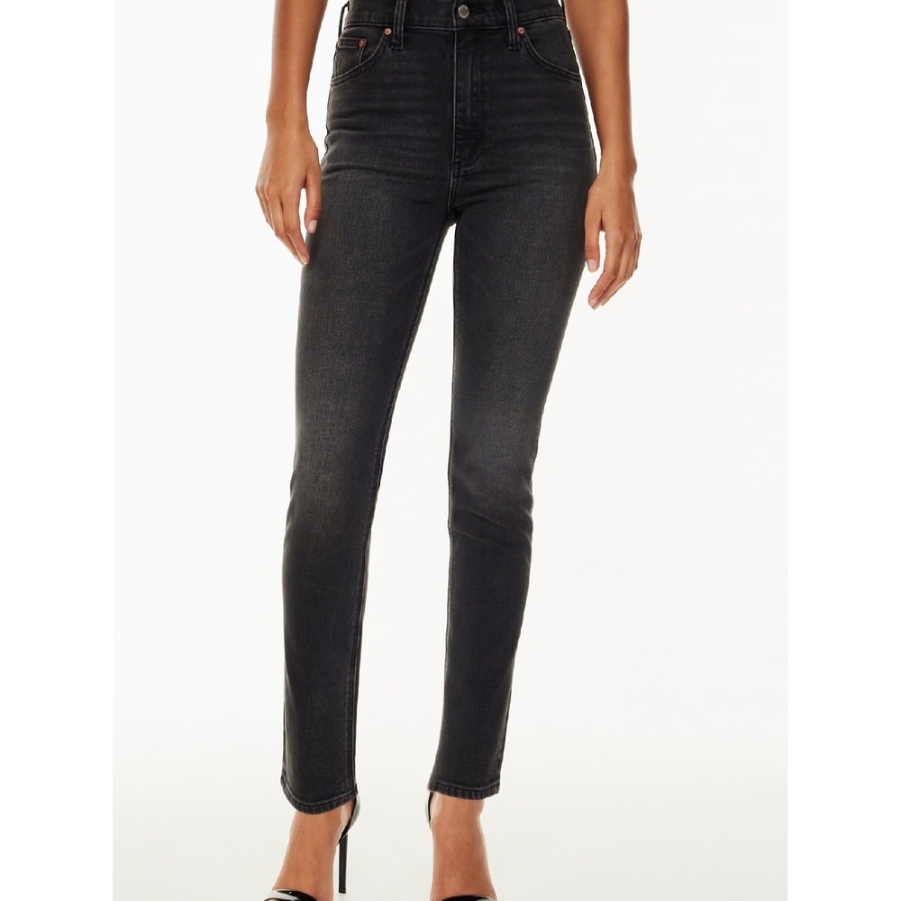 ARITZIA Denim Forum The 80s Bardot Hi-Rise Slim Jeans Faded Blk Wmns Sz 26 Retro